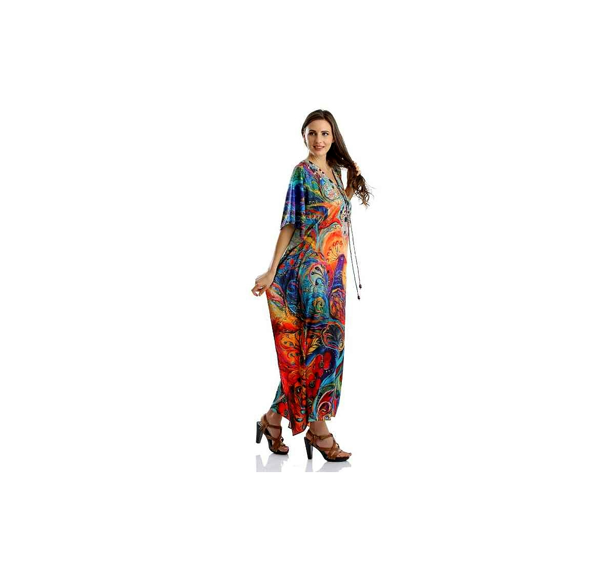 Elegant Tribal Printed Maxi Womens Kaftan Free Size Lightweight Georgette Loose Fit Perfect for Summer Daily Casual Wear @ Printed Kaftan Dress thumbnail