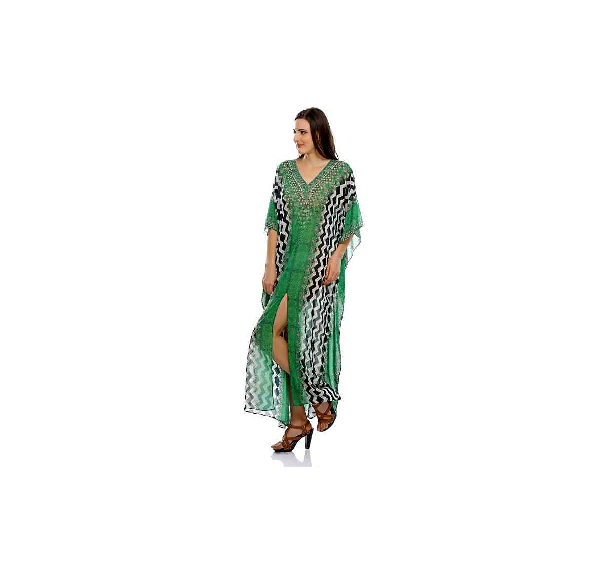 Stylish Women's Free Size Georgette Maxi Dress Kaftan Tribal Printed Lightweight Loose Fit Summer Casual Beachwear 1 Piece Sale @ Printed Kaftan Dress thumbnail