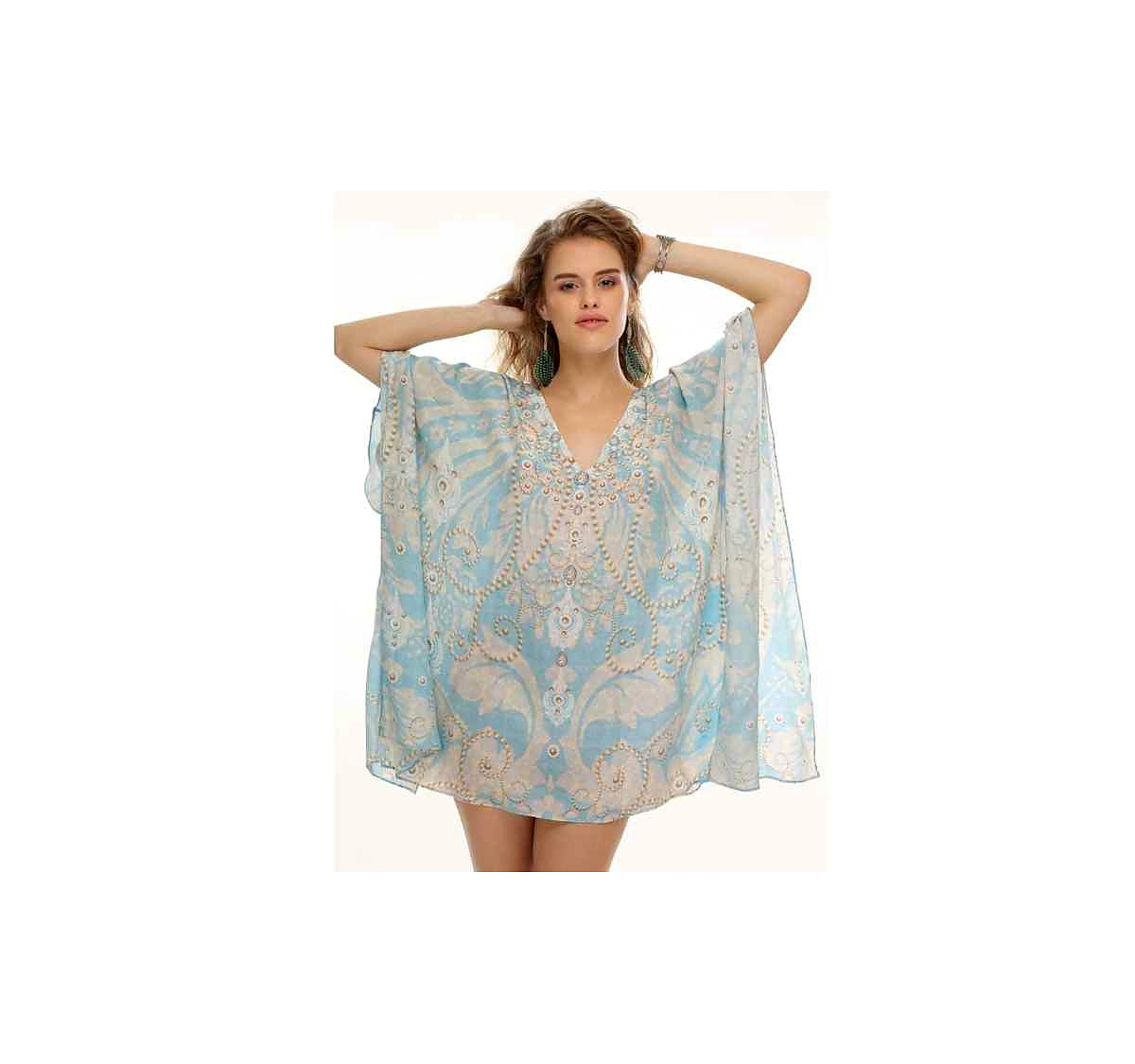 2024 Hot Selling Womens Georgette Tribal Print Kaftan Elegant Free Size Dress Loose Fit Perfect Sexiness Summer Beachwear Outfit @ Printed Kaftan Dress thumbnail
