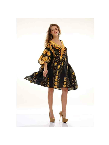 2025 Premium Quality Vibrant Georgette Women's Kaftan Dress Tribal Print One-Piece Summer Wear Free Size Lightweight Loose Fit @ Printed Kaftan Dress thumbnail