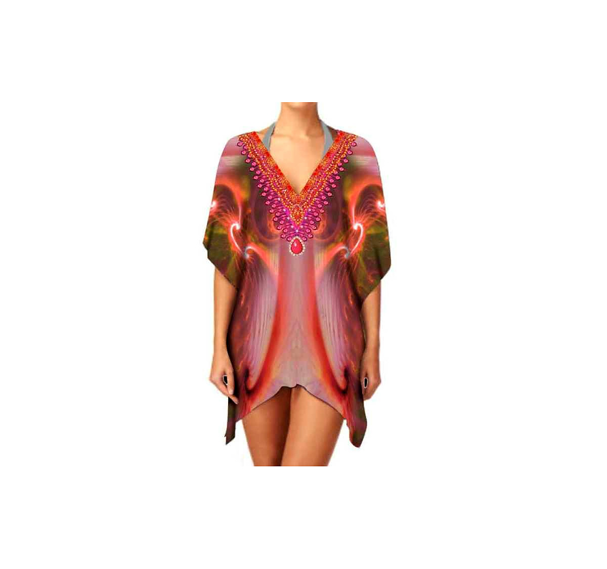 Women's Stylish Trendy Kaftan Dress Short Length V-Neck Breathable Lightweight Fabric Summer Casual Party Wear Sexiness Digital @ Short Length Kaftan thumbnail