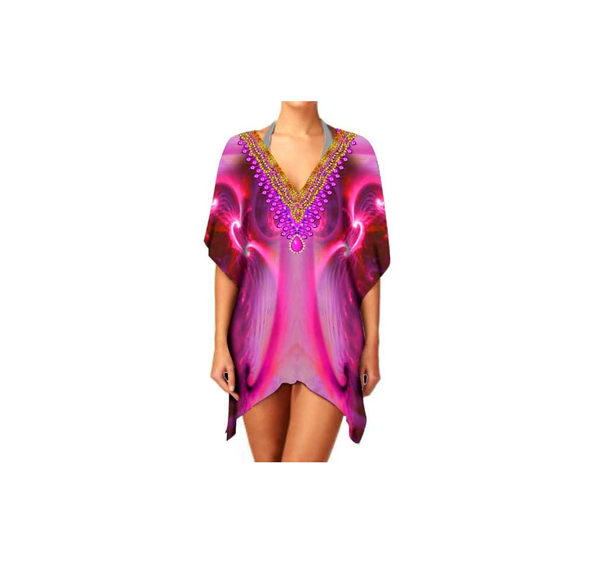 Women's Short-Sleeved Kaftan Dress Soft Breathable Fabric V-Neck Casual Beachwear for Summer Holidays Sexiness Digital Printing @ Short Length Kaftan thumbnail