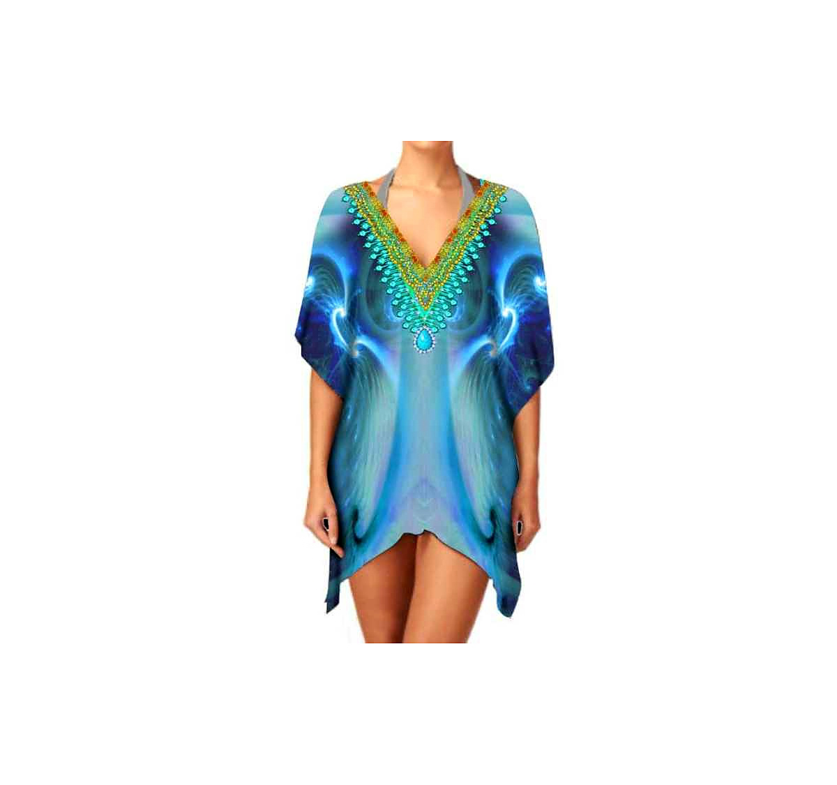 Stylish Women's Summer Casual Short Kaftan Dress Comfortable Daily Wear for Beach Outings V-Neck Digital Fashionable Sexiness @ Short Length Kaftan thumbnail