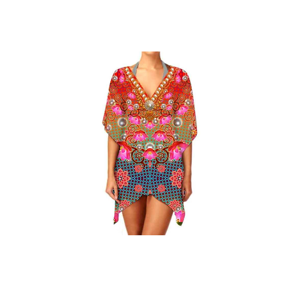 Stylish Women's V-Neck Short Kaftan Dress Trendy Summer Casual Wear for Beach Parties Lightweight Breathable Fabric for Sexiness @ Short Length Kaftan thumbnail