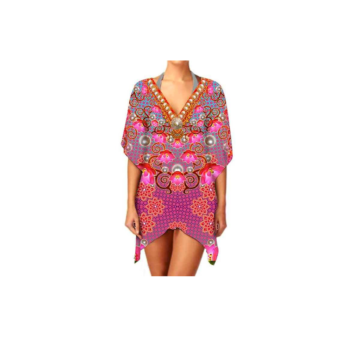 Stylish Women's Short Kaftan Dress Trendy Elegant Breathable Fabric for Casual Sexiness Beach Party Wear 1 Piece @ Short Length Kaftan thumbnail