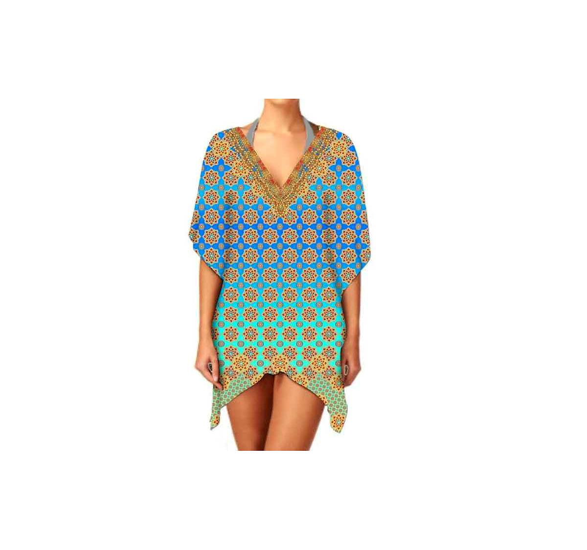 Trendy Women's V-Neck Kaftan Dress Breathable Summer Casual Beachwear for Beach Sexiness Outings Parties Digital Printed Bikini @ Short Length Kaftan thumbnail