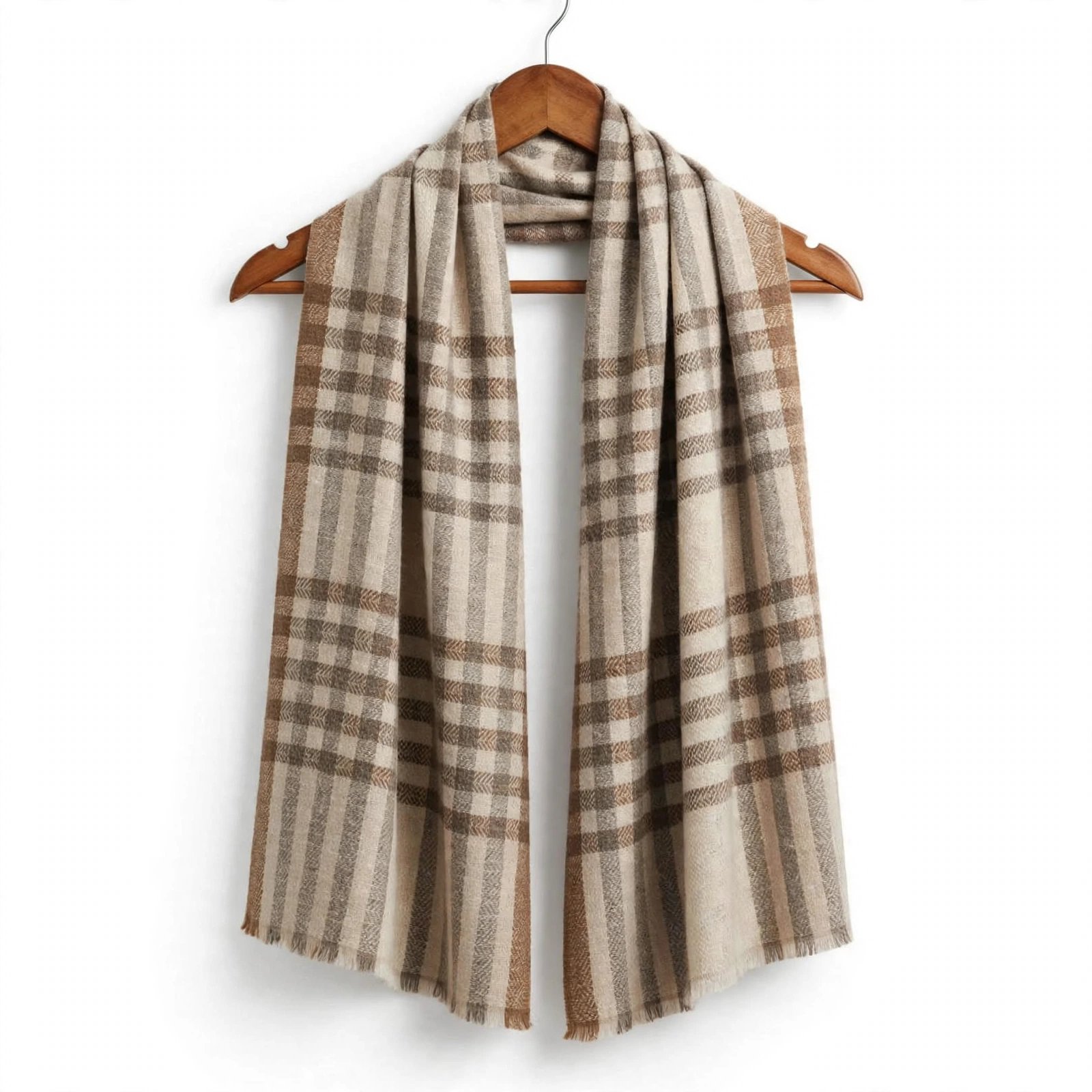 Natural Heritage Check Natural beige-and-ivory Pashmina with understated taupe and charcoal checks, presented as a versatile Himalayan thumbnail