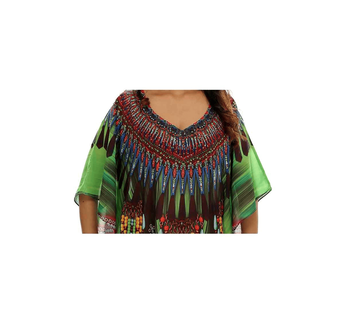 Lightweight Georgette Kaftan Dress Womens Free Size Tribal Design Sexiness Perfect for Beach Vacations and Evening Gatherings @ Printed Kaftan Dress