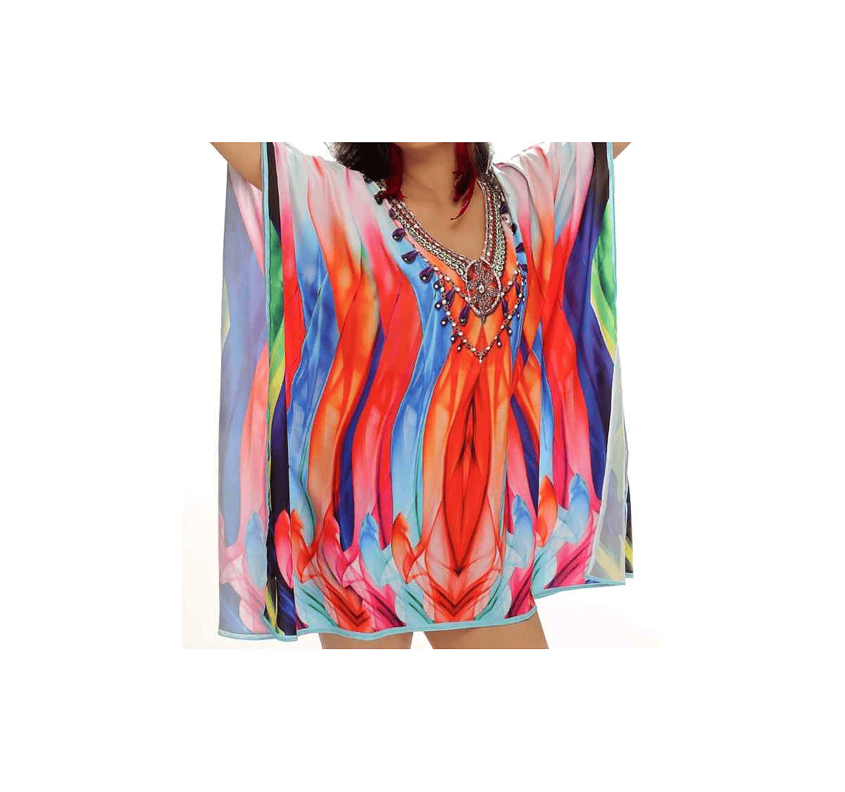 Elegant Womens Lightweight Georgette Maxi Kaftan Dress Tribal Print Hot Selling Comfortable Free Size Sexy Beach Vacation Wear @ Printed Kaftan Dress