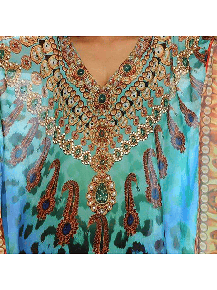 High Quality Womens Stylish Tribal Kaftan Maxi Dress Lightweight Georgette Free Size Comfortable Sexiness Beach Casual Outfit @ Printed Kaftan Dress