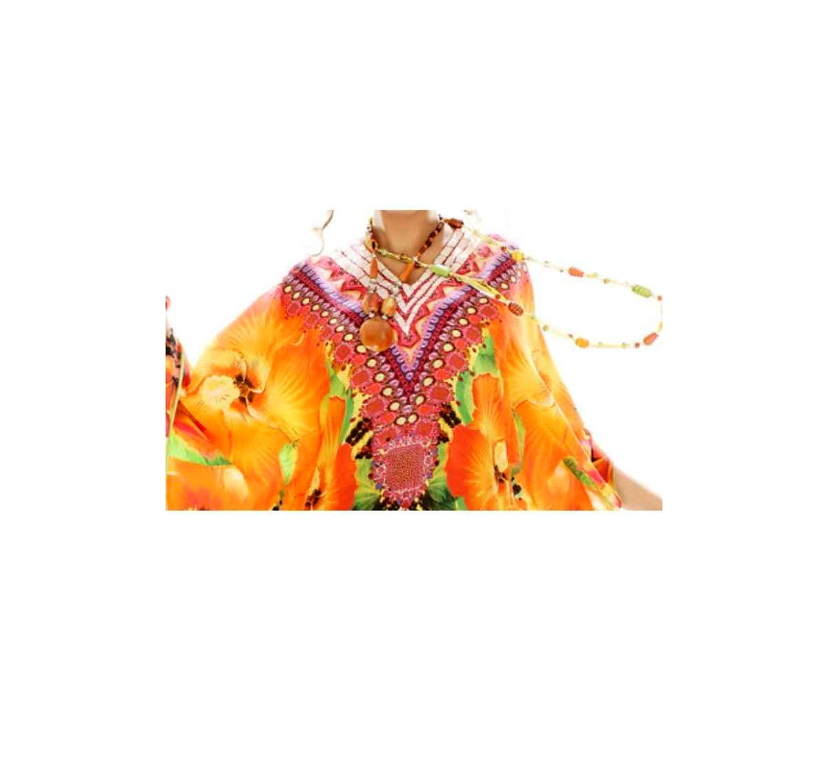 Lightweight Womens Kaftan Long Georgette Dress With Tribal Prints One Size Fits Most Perfect for Vacation Resort Sexiness Wear @ Printed Kaftan Dress
