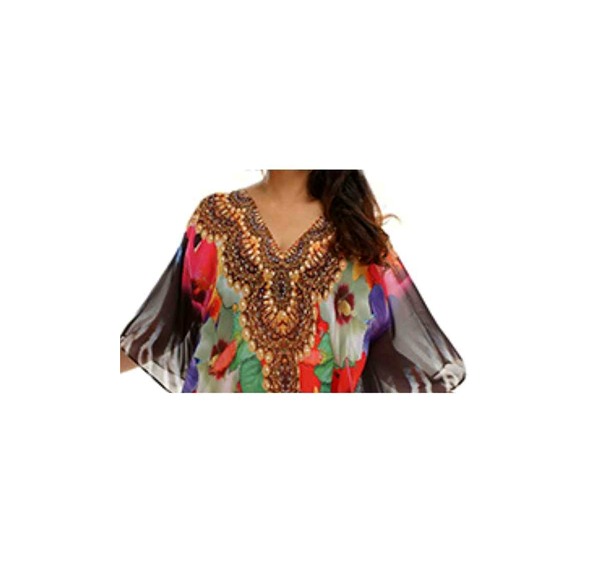 Women's Stylish One-Piece Kaftan Dress Loose Fit Georgette Digital Tribal Design Free Size Flowing Sexiness Beach Party Dress @ Printed Kaftan Dress