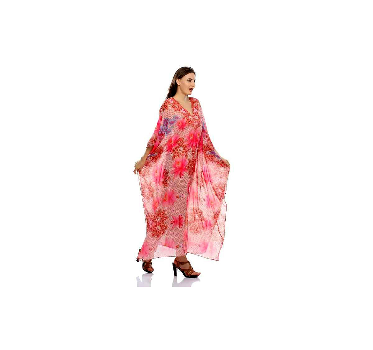 Elegant Vibrant Womens Kaftan Maxi Dress Comfortable Loose Fit Free Size Georgette Daily Outings Sale 1 Piece Daily Outings Sale @ Printed Kaftan Dress
