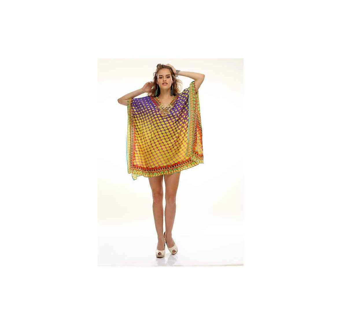 Premium Quality Elegant Womens Summer Beach Kaftan Georgette Tribal Print Relaxed Fit Lightweight Sexiness Comfortable Beachwear @ Printed Kaftan Dress