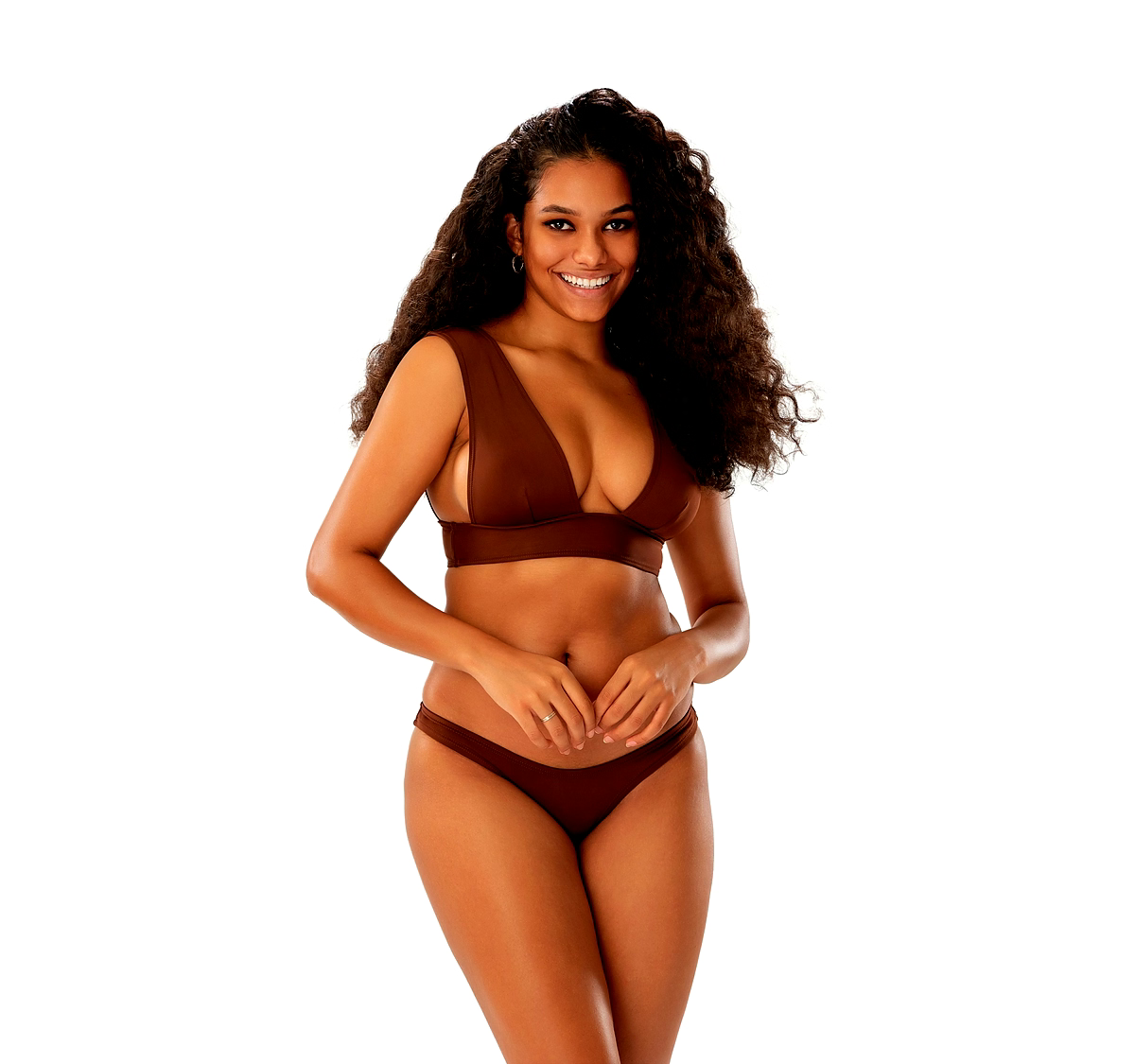 Brown Two-Piece Bikini Set Deep V-Neck Top with Wide Straps and Low-Rise Bottom