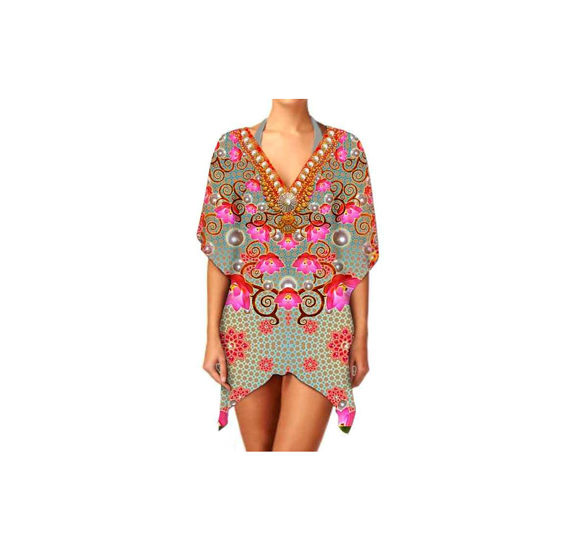 Stylish Women's Casual Kaftan Dress Elegant V-Neck Breathable Summer Sexiness Beachwear and Daily Outfits with Digital Printing @ Short Length Kaftan