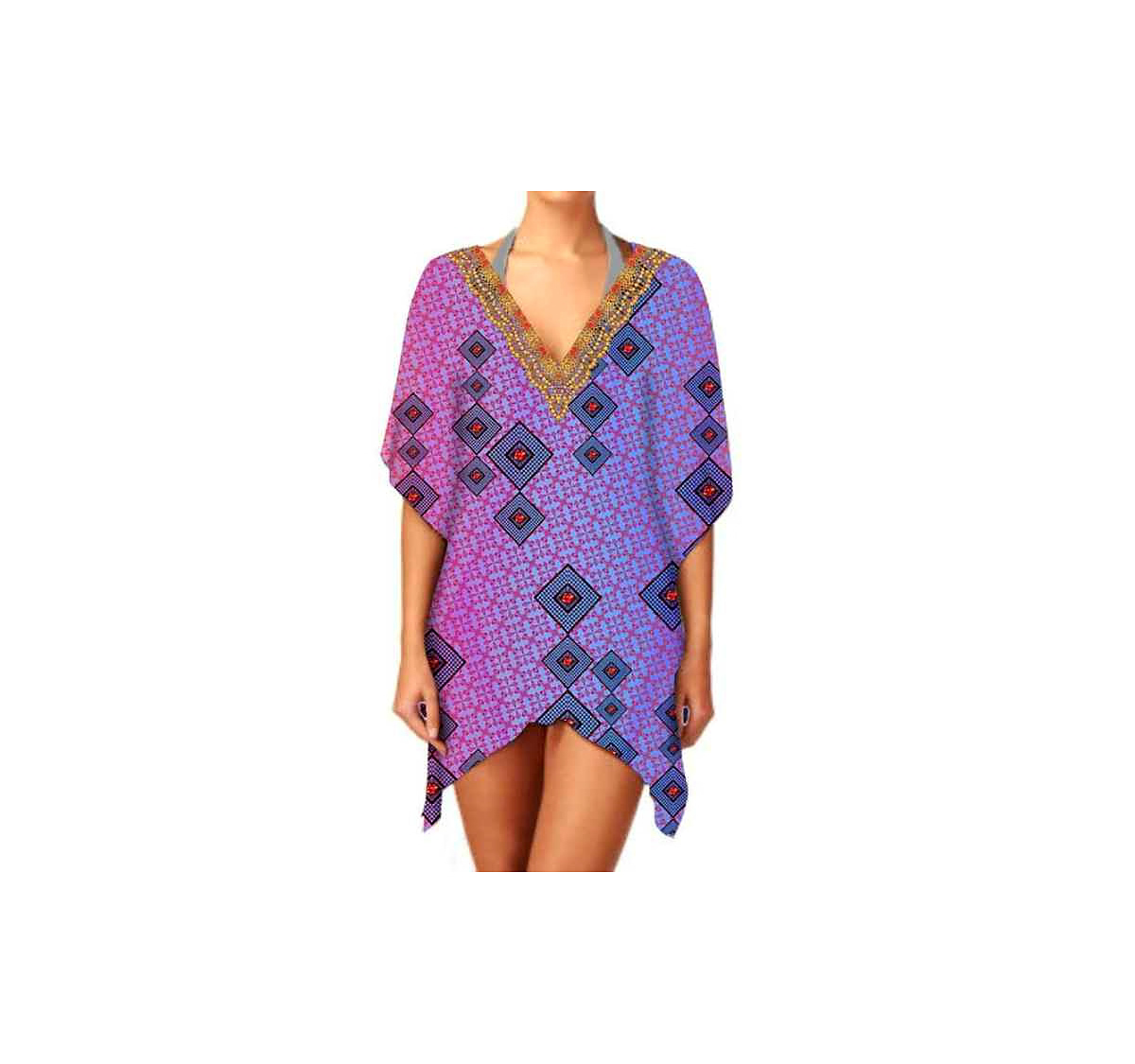 Women's Stylish Trendy V-Neck Kaftan Dress One-Piece Short Length Lightweight Breathable Fabric Summer Casual Party Wear @ Short Length Kaftan