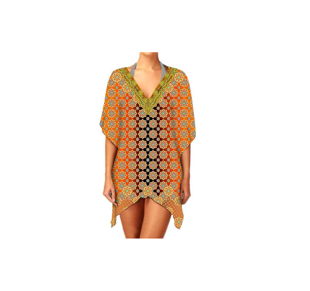Elegant Lightweight Women's Kaftan Dress V-Neck Digital Printing Stylish One-Piece Beachwear for Casual Sexiness Everyday Wear @ Short Length Kaftan