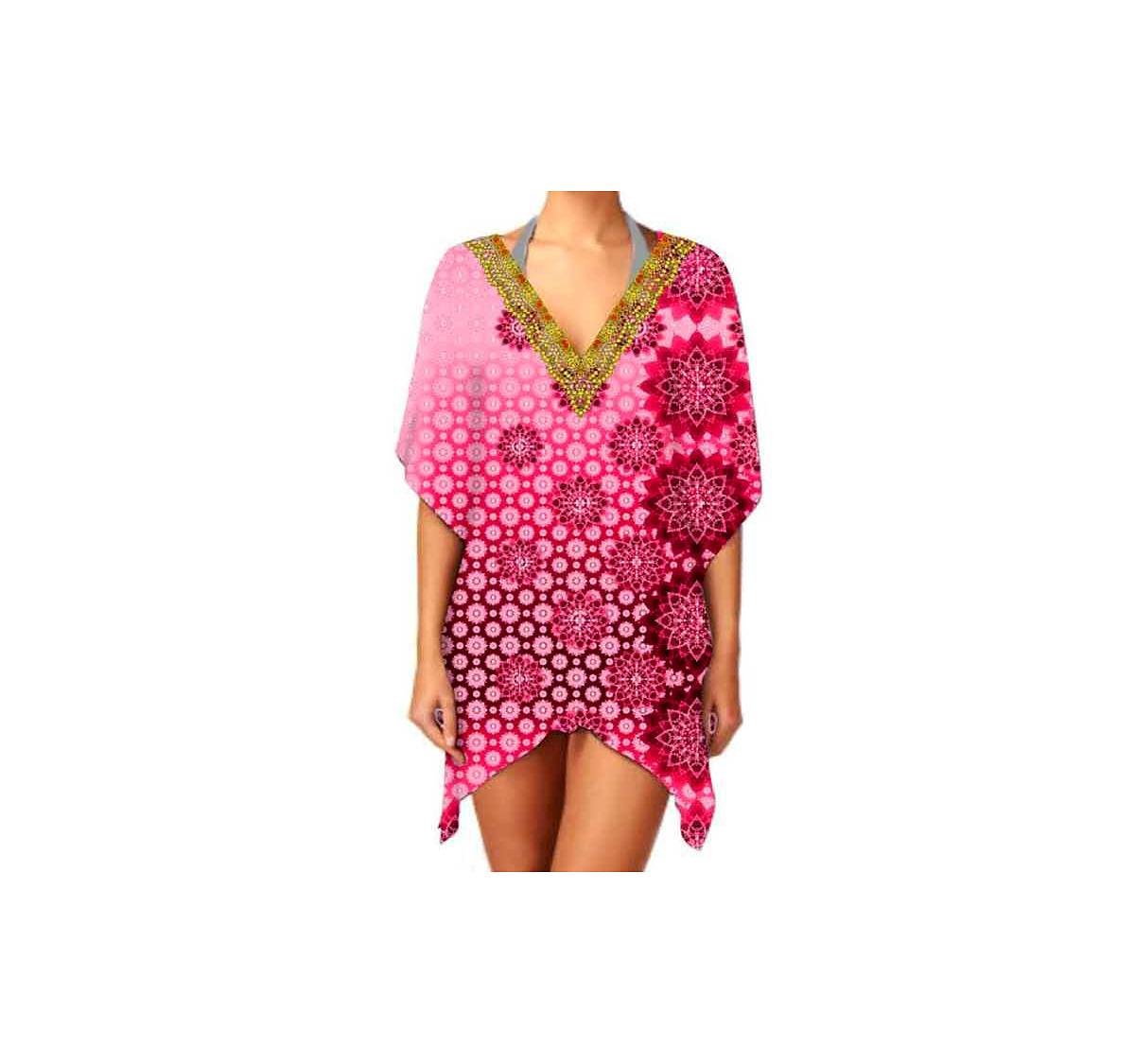 Women's Summer Casual Party Wear Stylish Trendy V-Neck Kaftan Dress Short Length Lightweight Breathable Fabric Bikinis Beachwear @ Short Length Kaftan