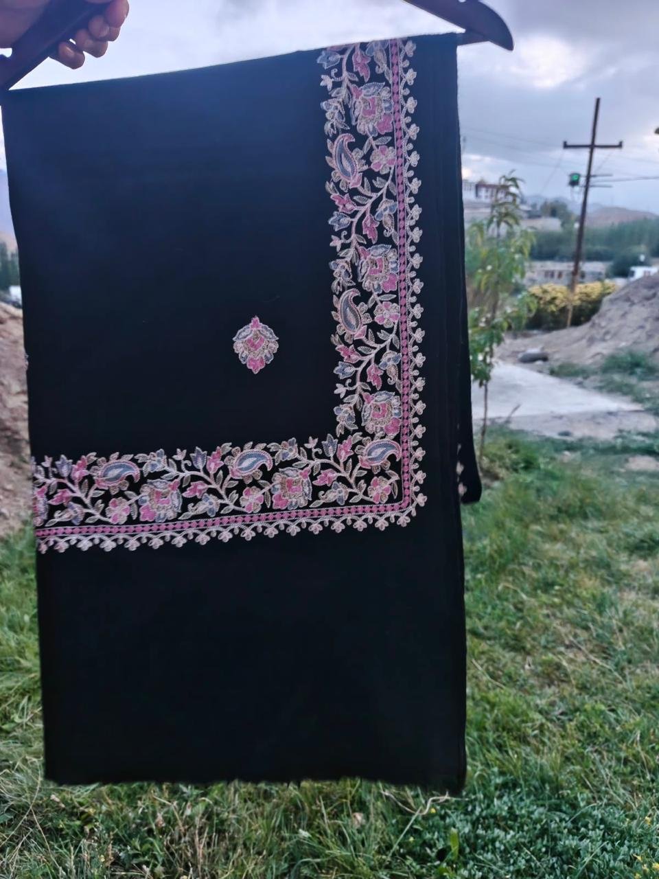 Black Floral Paisley Border — Alternate View Original alternate presentation of the black Pashmina floral-paisley design, featuring the same pastel floral